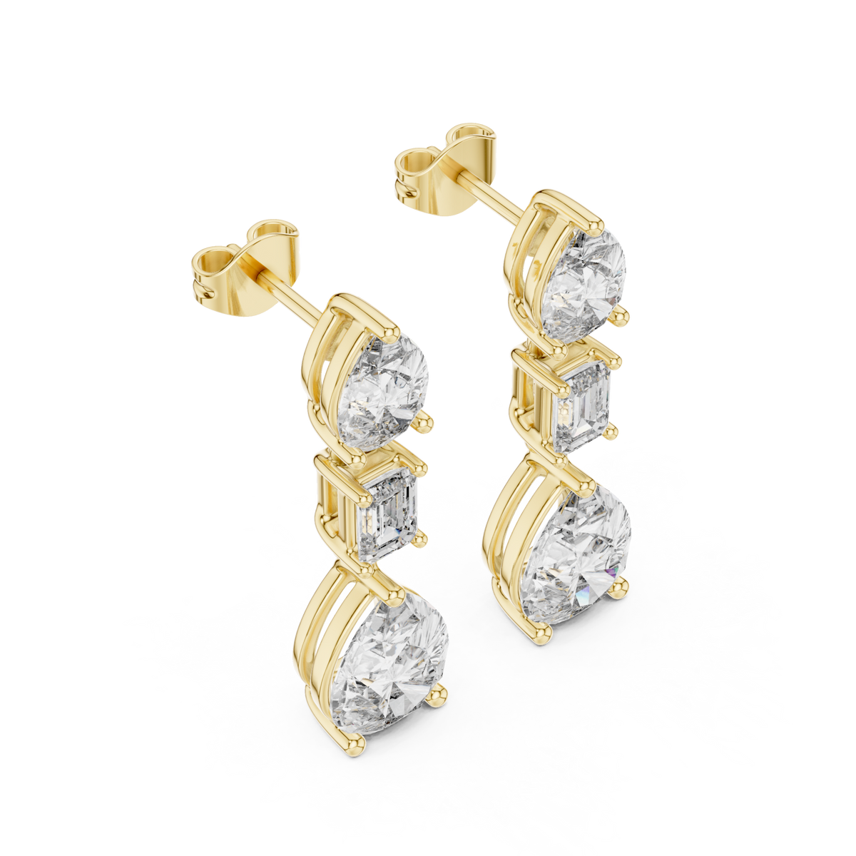  Gold Pear and Emerald Trio Drops Angle View