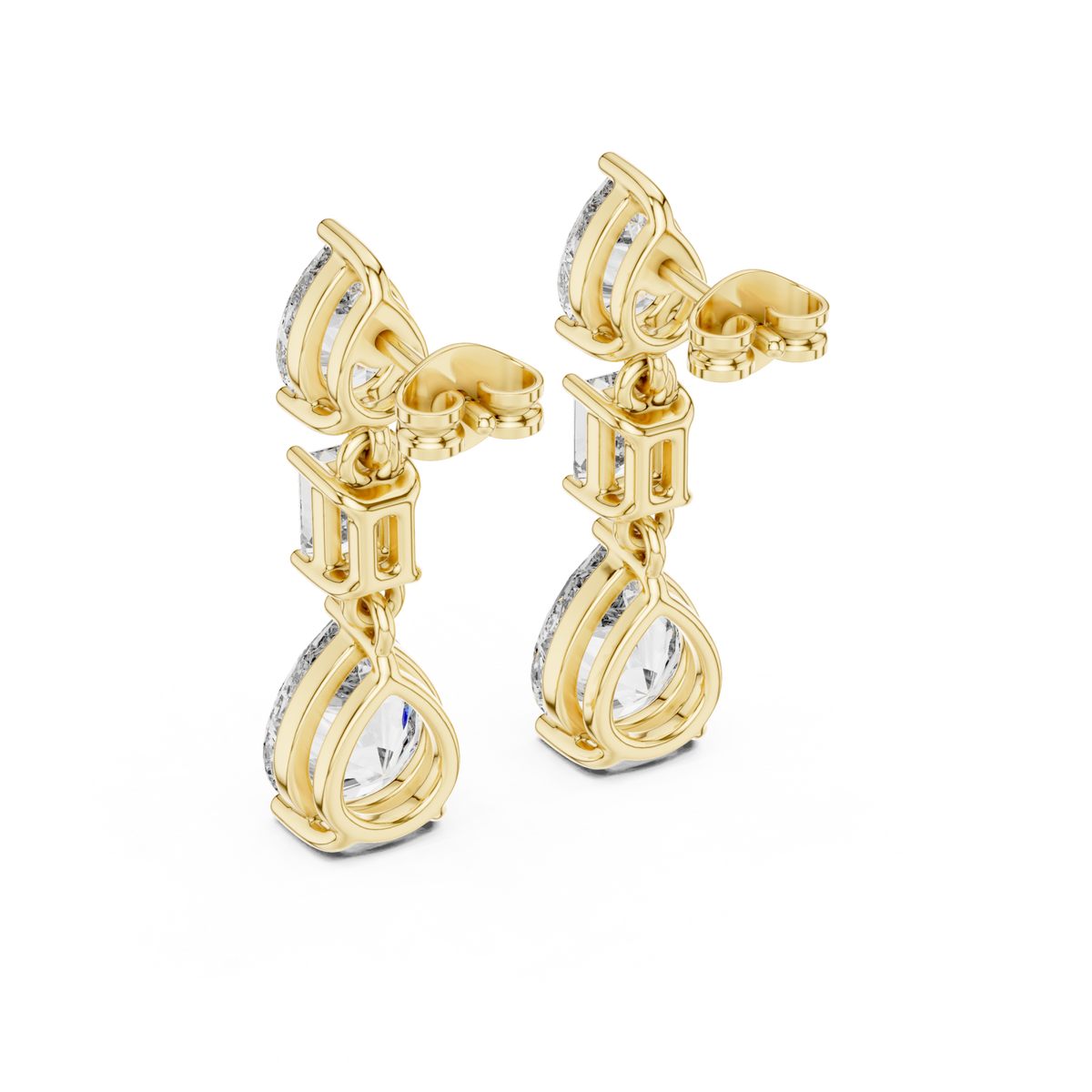  Gold Pear and Emerald Trio Drops Side View
