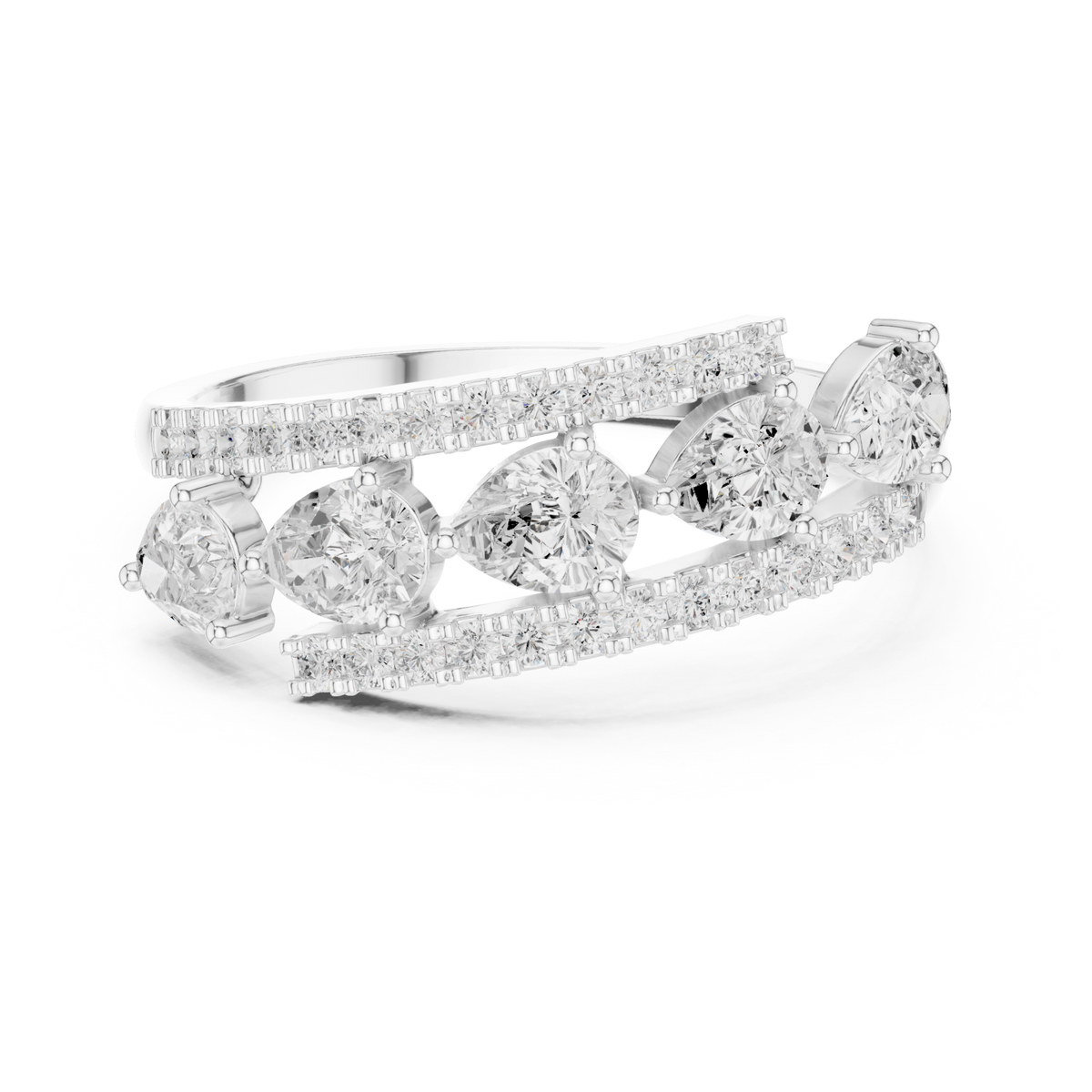 Pear and pave open band ring white gold detail view