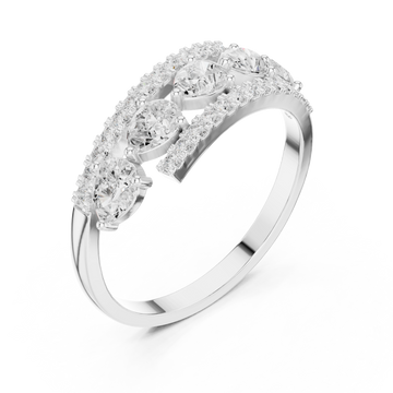 Pear and pave open band ring white gold front view