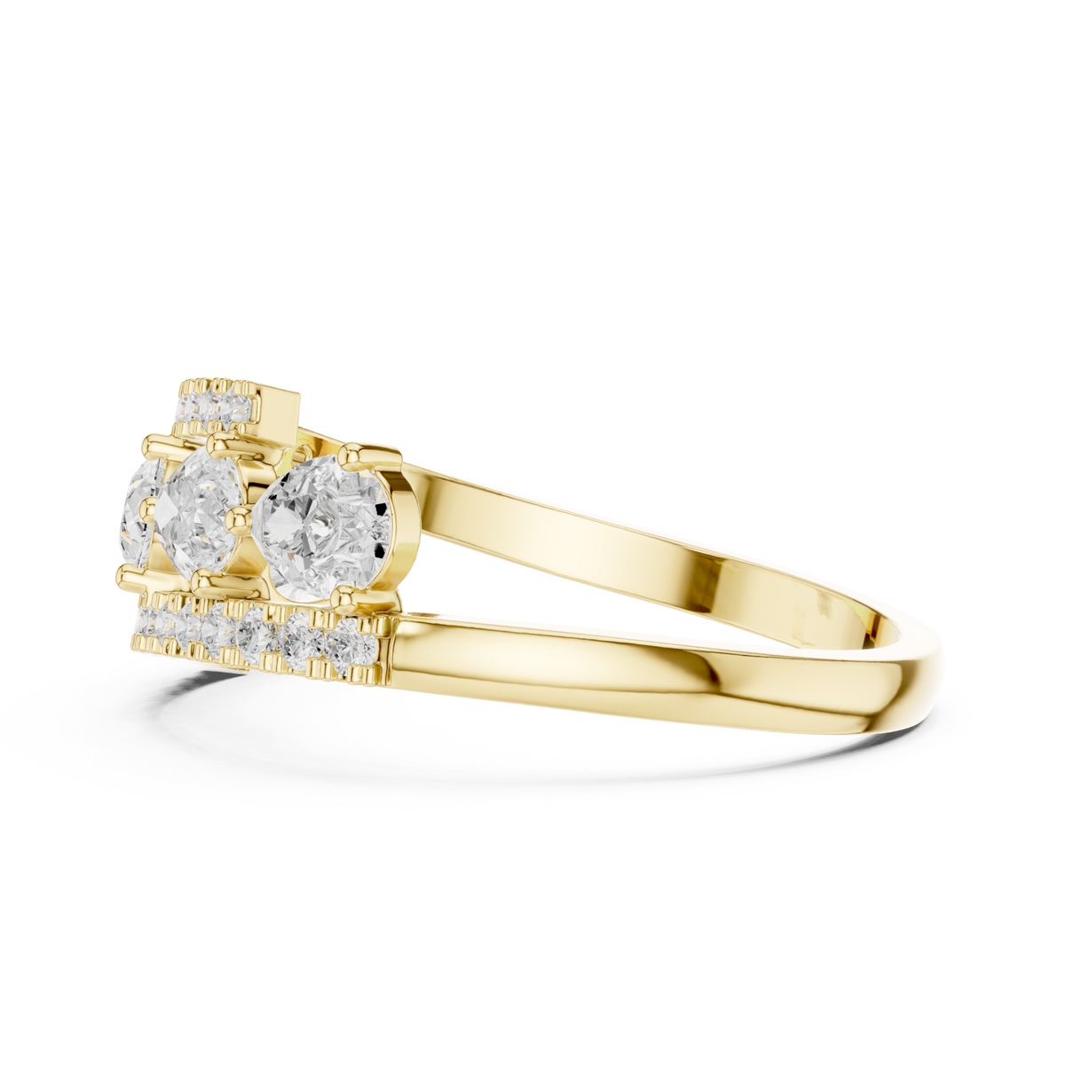 Pear and pave open band ring yellow gold angle view