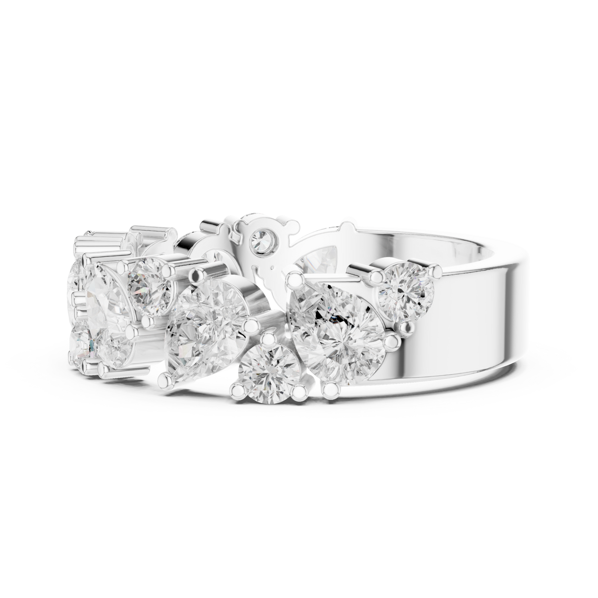Pear and round cluster half eternity band white gold angle view