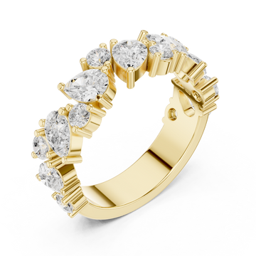 Pear and round cluster half eternity band yellow gold front view