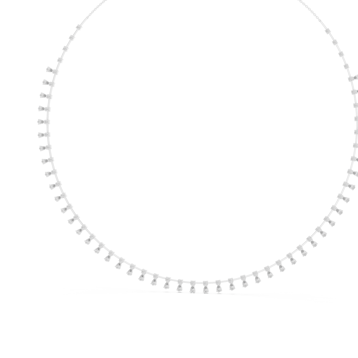 Pear and round diamond fringe necklace white gold angle view