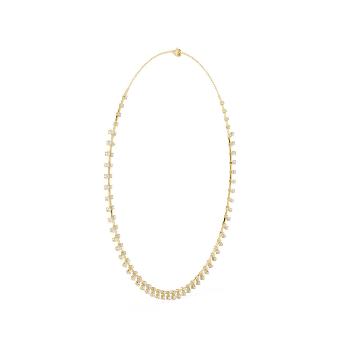 Pear and round diamond fringe necklace yellow gold side view