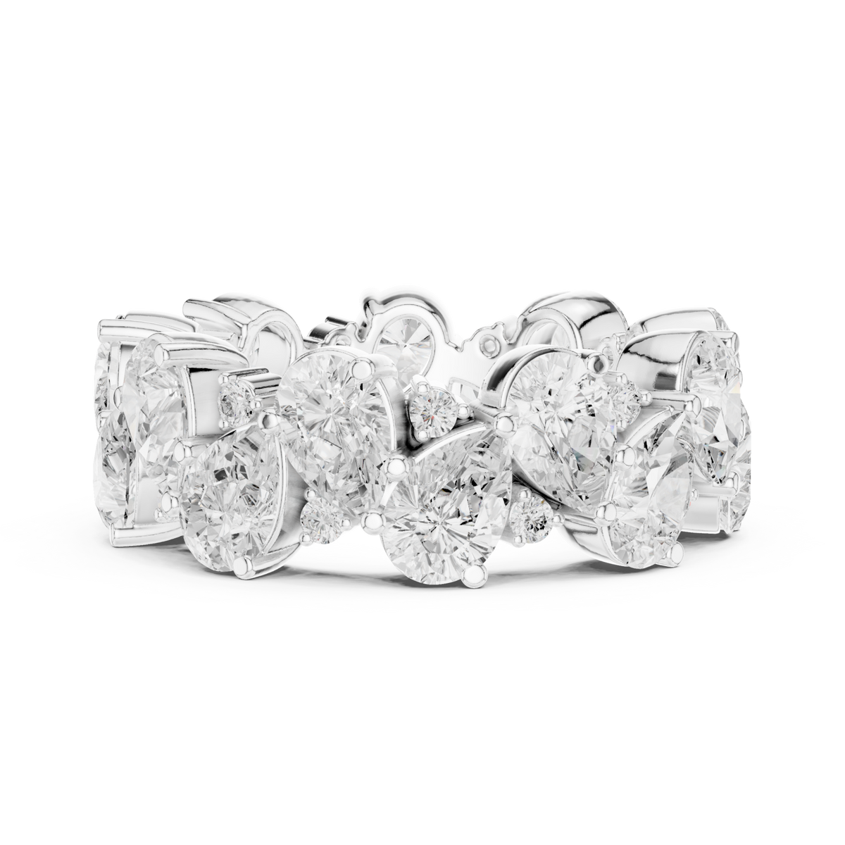 Pear and round scatter eternity band white gold angle view