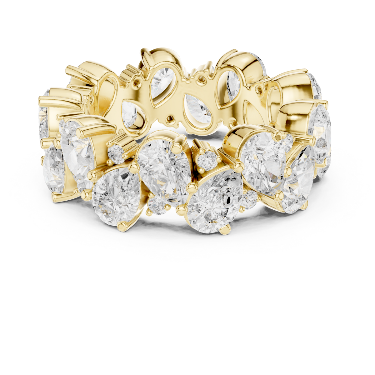 Pear and round scatter eternity band yellow gold detail view