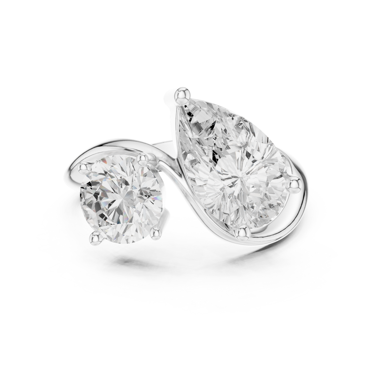 Pear and round twist toi et moi ring white gold detail view