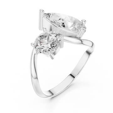 Pear and round twist toi et moi ring white gold front view