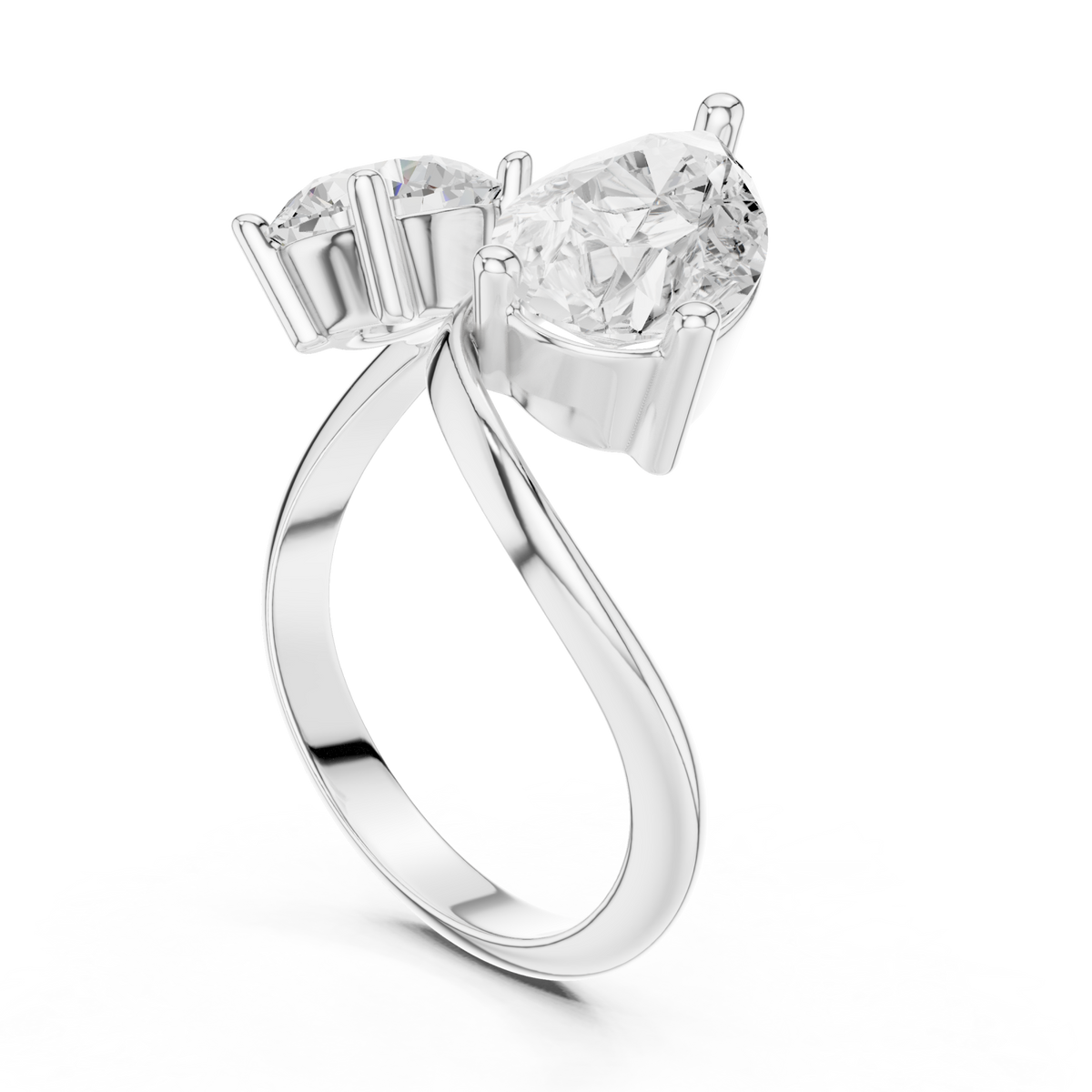 Pear and round twist toi et moi ring white gold side view