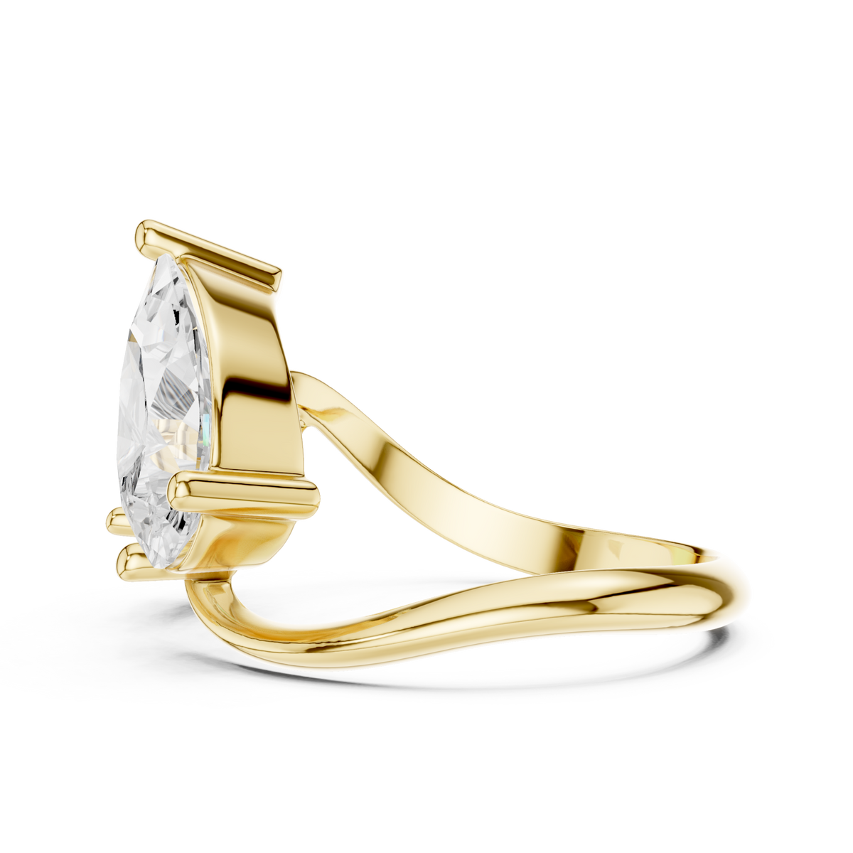 Pear and round twist toi et moi ring yellow gold angle view