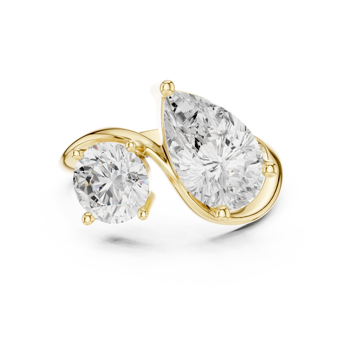 Pear and round twist toi et moi ring yellow gold detail view