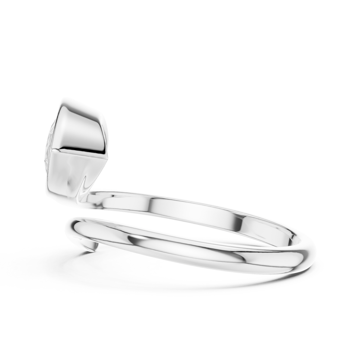 Pear bezel bypass swirl ring white gold angle view