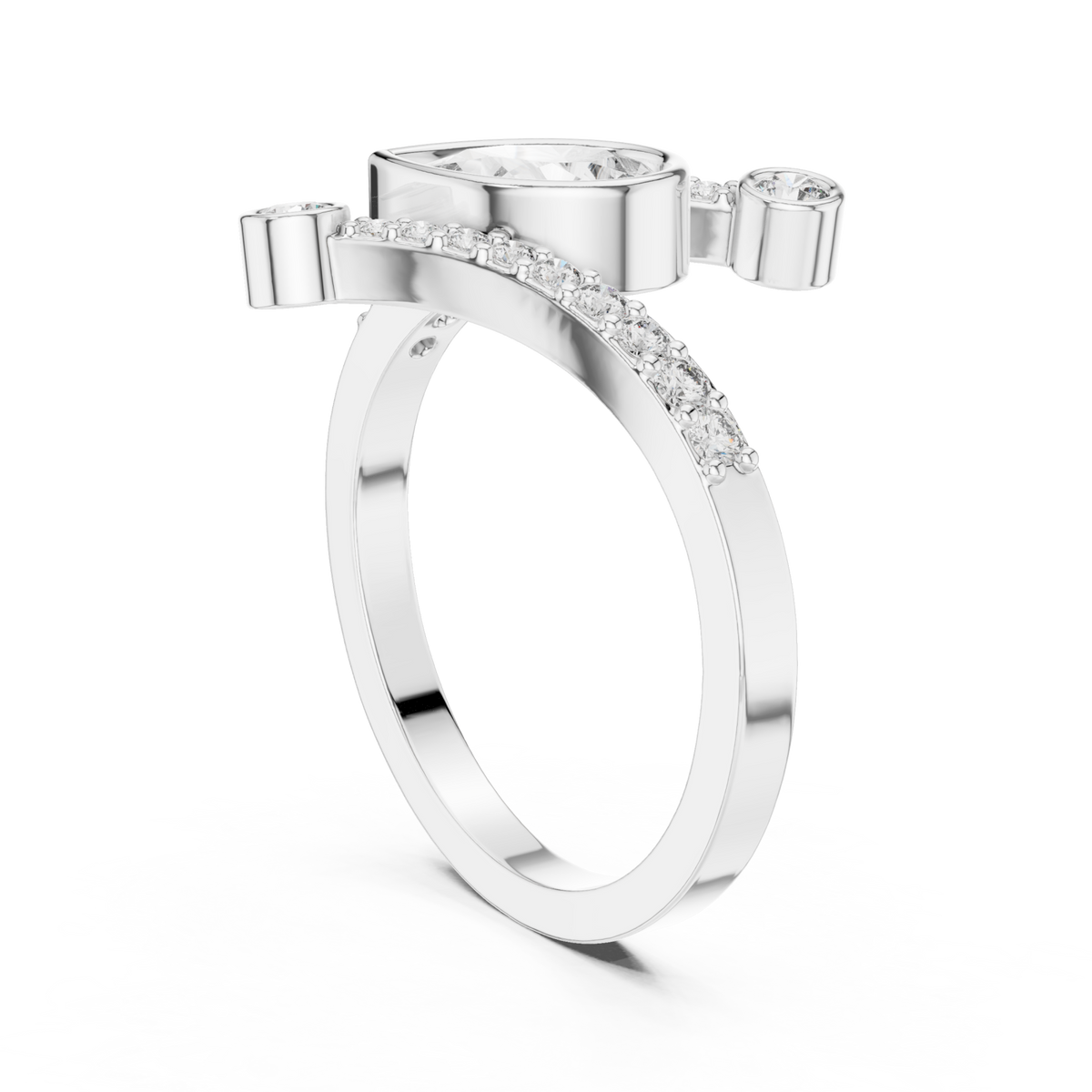 Pear bezel duo open ring white gold side view