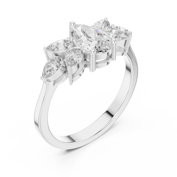 Pear blossom cluster ring white gold front view