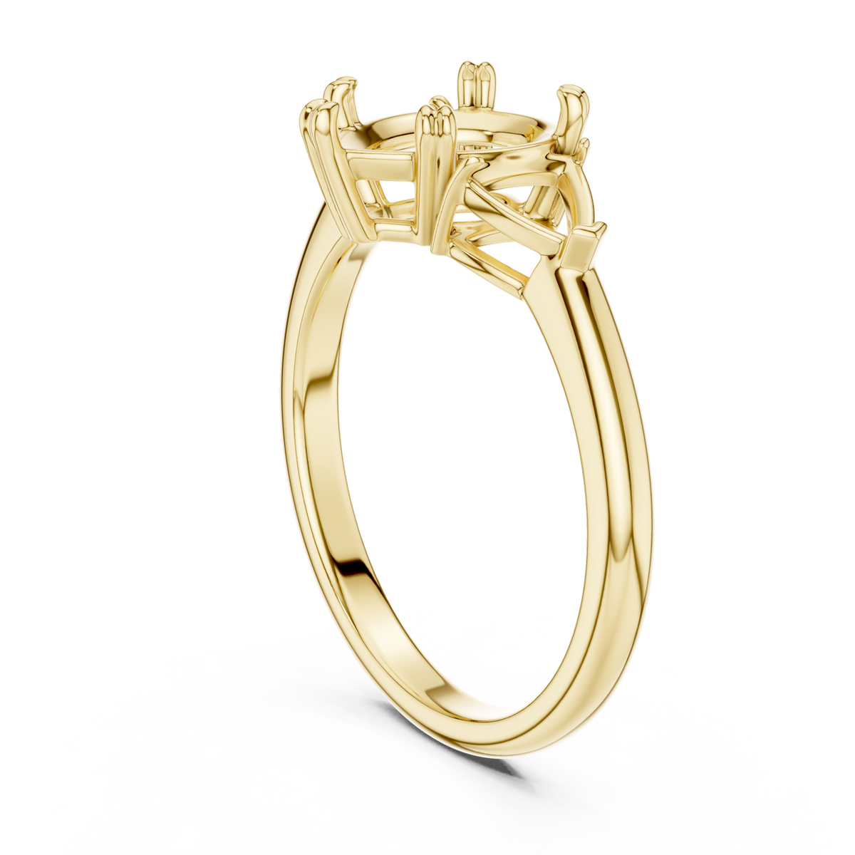 Pear bold trillion three stone engagement ring yellow gold front view