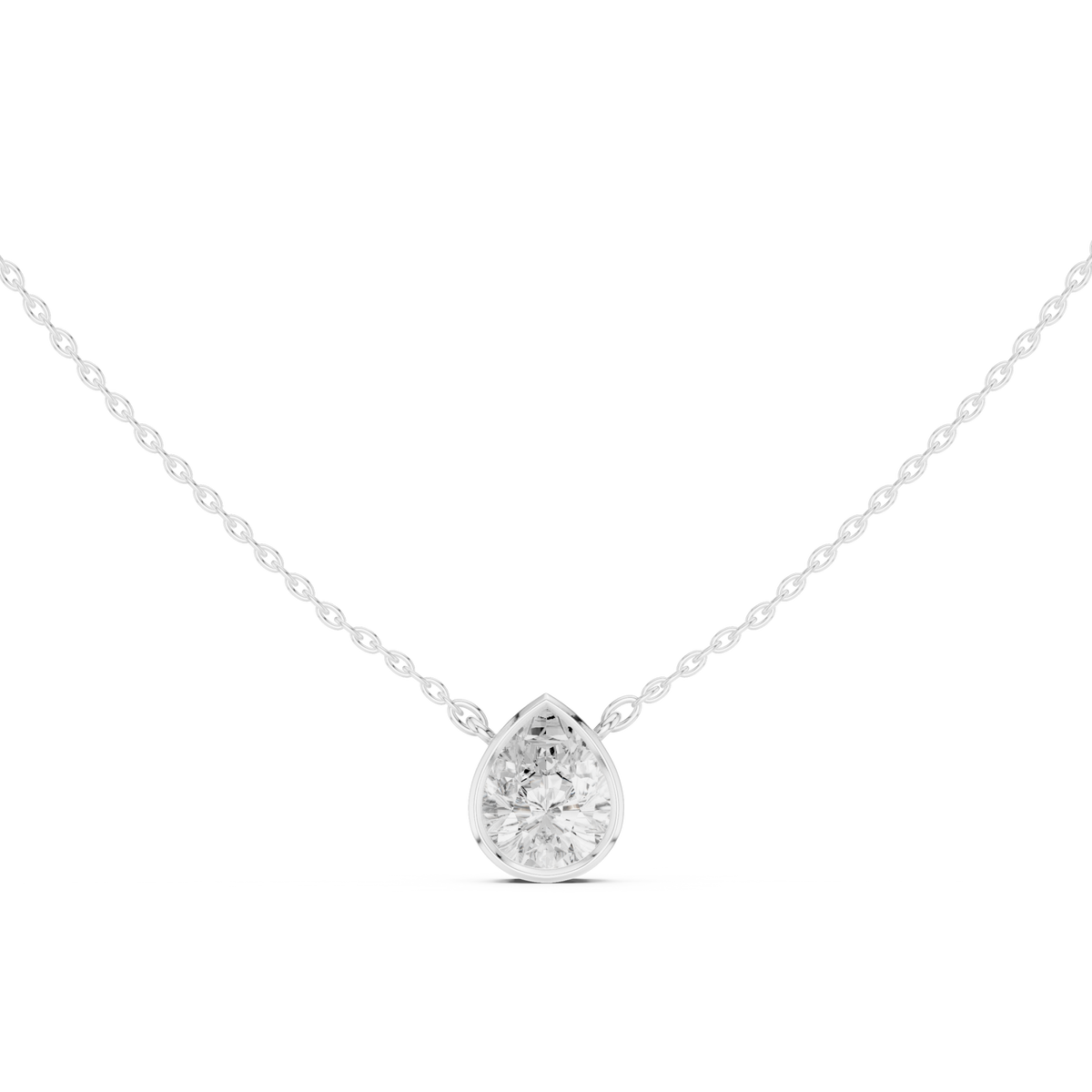 Pear classic bezel solitaire pendant white gold detail view