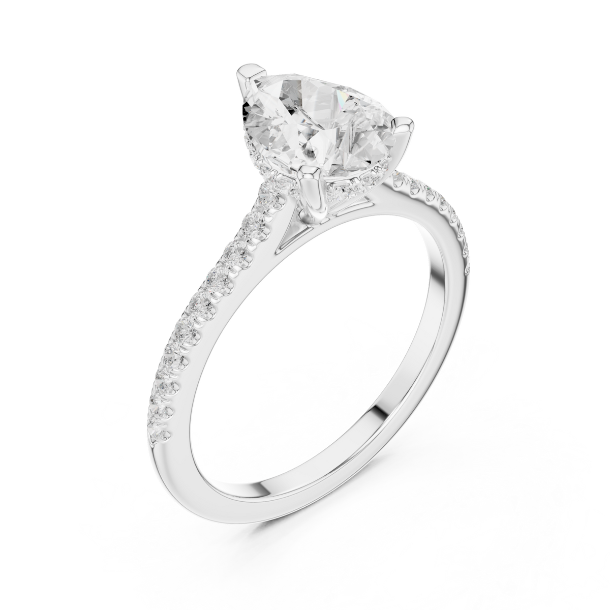 Pear classic pave engagement ring white gold angle view