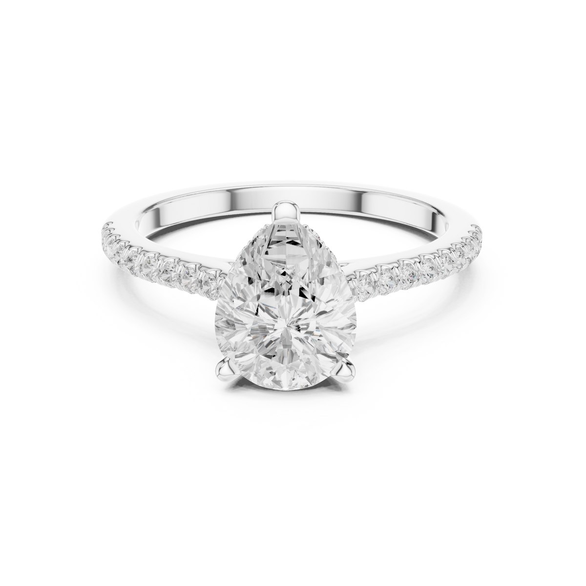Pear classic pave engagement ring white gold detail view