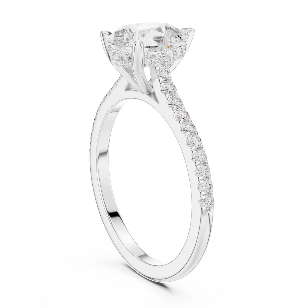 Pear classic pave engagement ring white gold front view