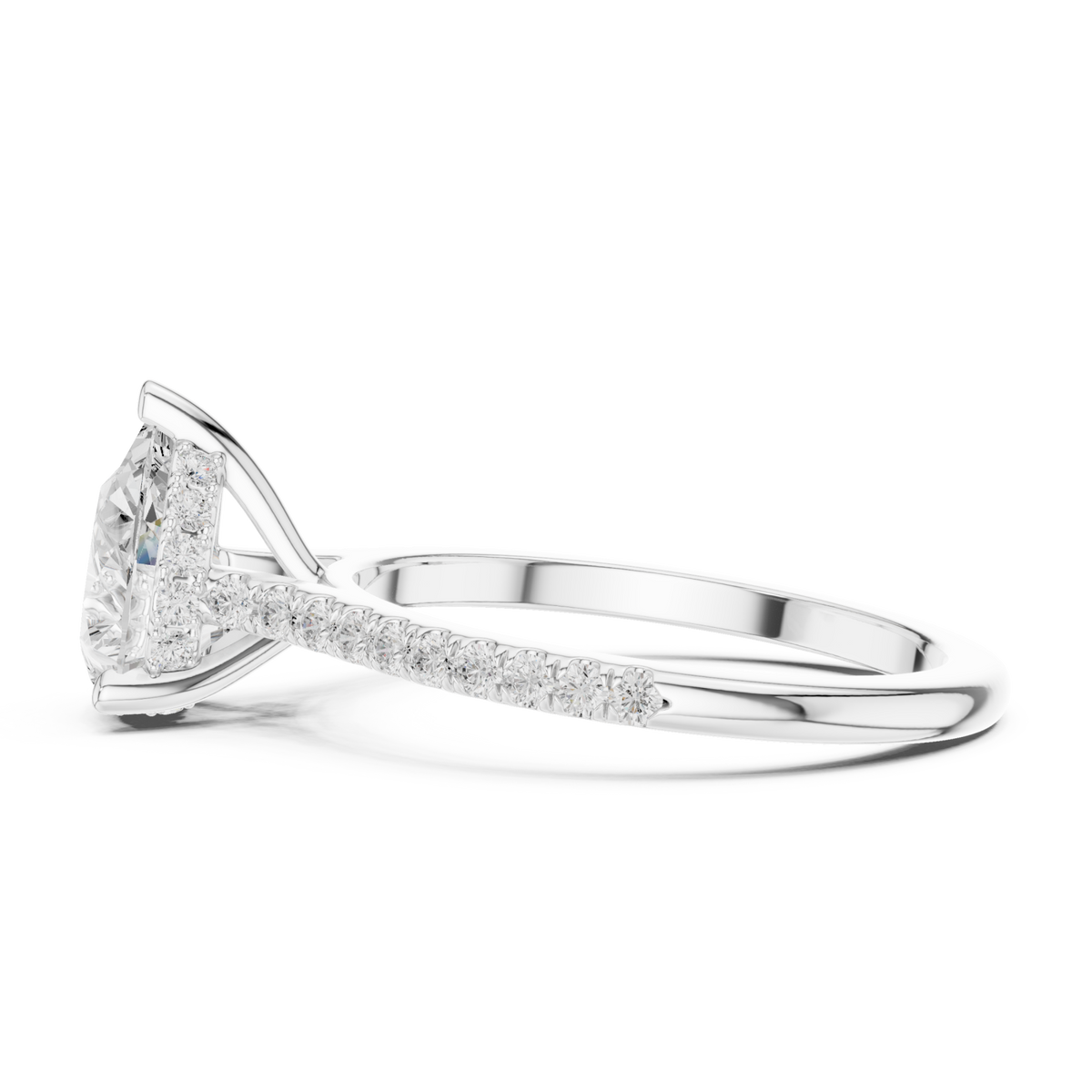 Pear classic pave engagement ring white gold side view