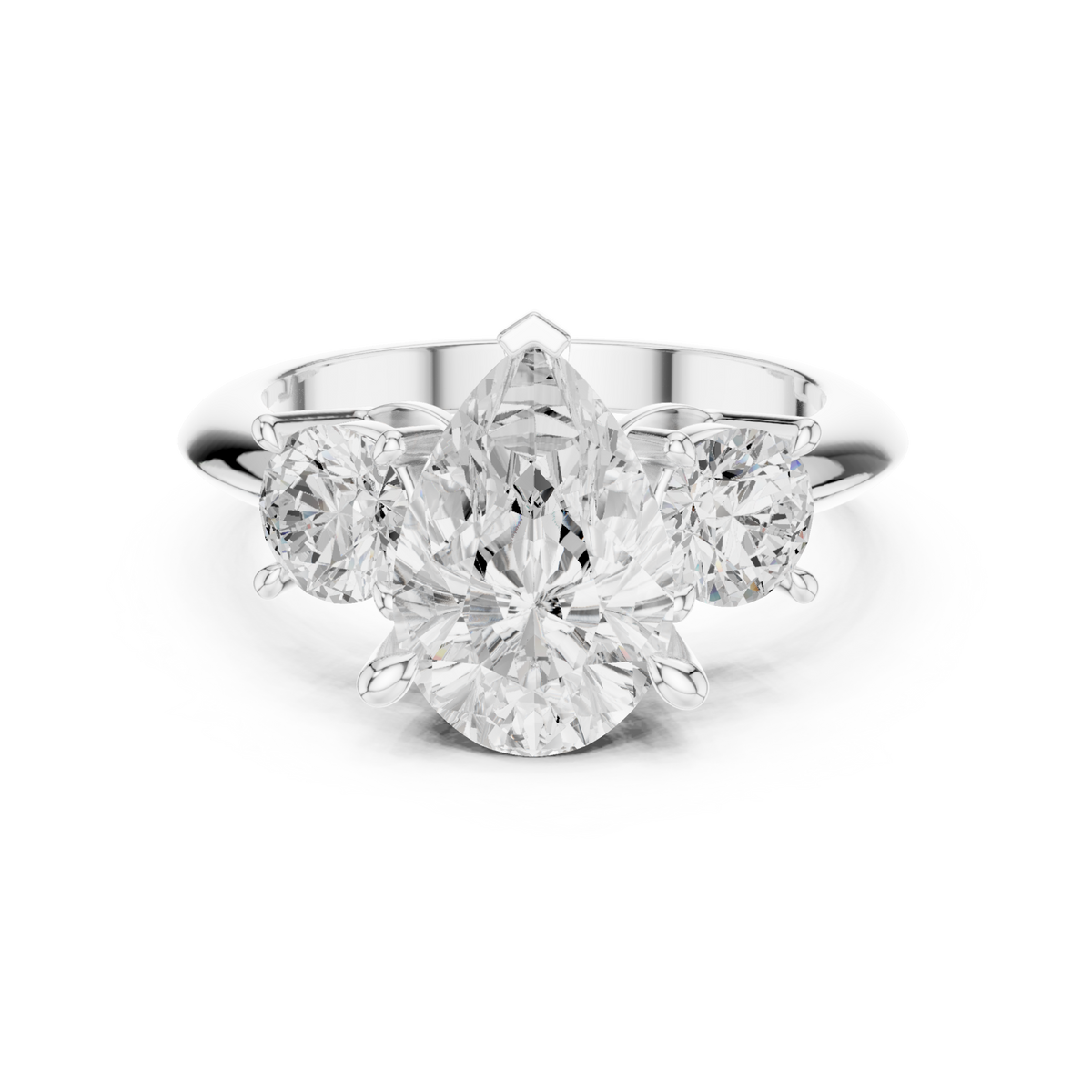 Pear classic three stone engagement ring white gold detail view
