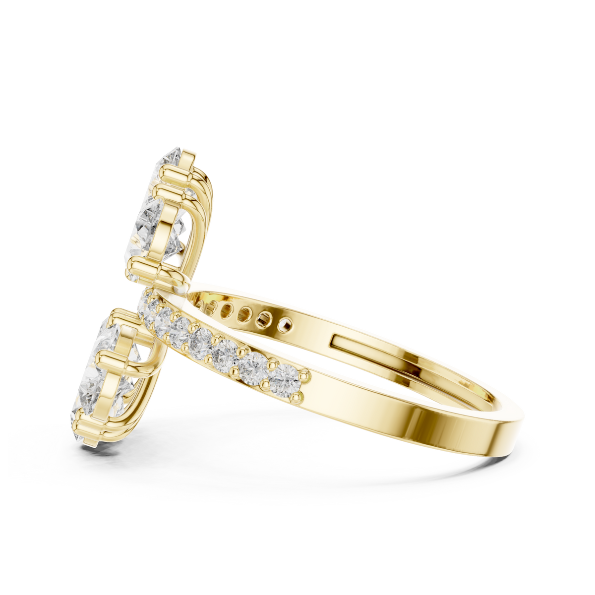 Pear clover flower ring yellow gold angle view