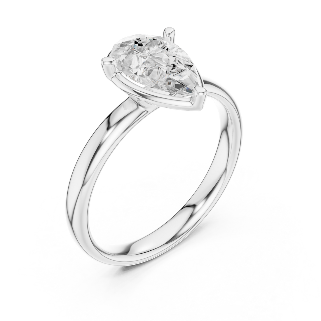 Pear compass point solitaire engagement ring white gold front view