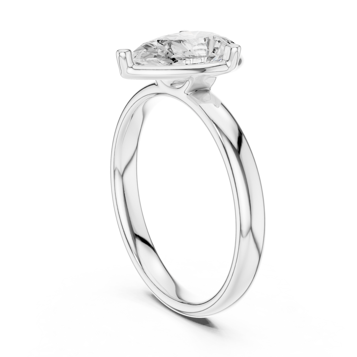 Pear compass point solitaire engagement ring white gold front view