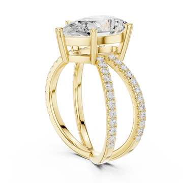 Pear crossover pave engagement ring yellow gold front view