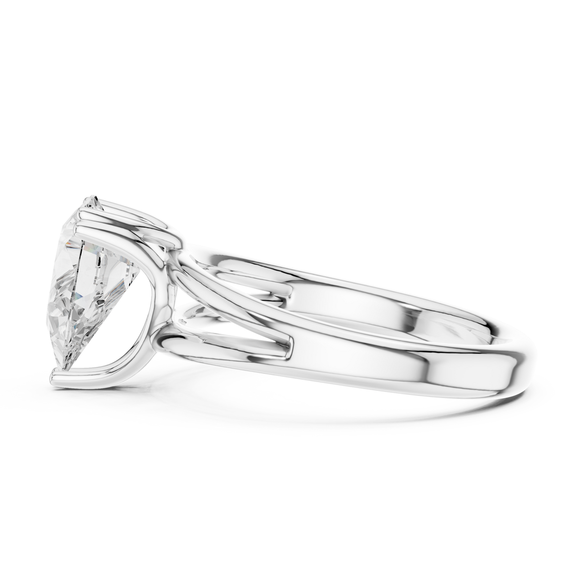 Pear crossover split shank solitaire engagement ring white gold side view