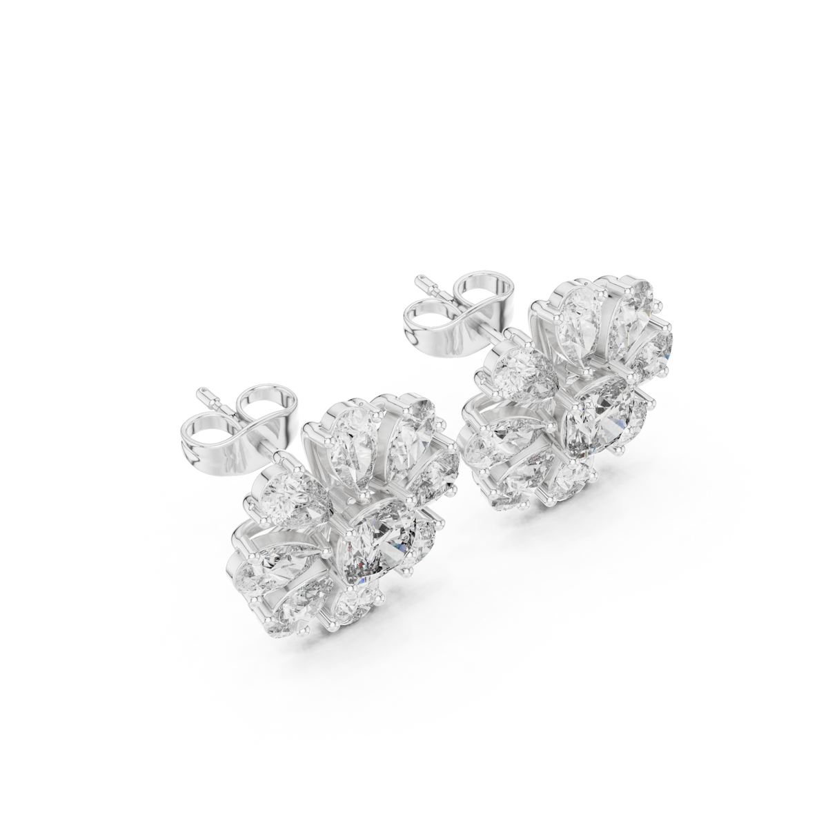  White Gold Pear Daisy Cushion Studs Angle View