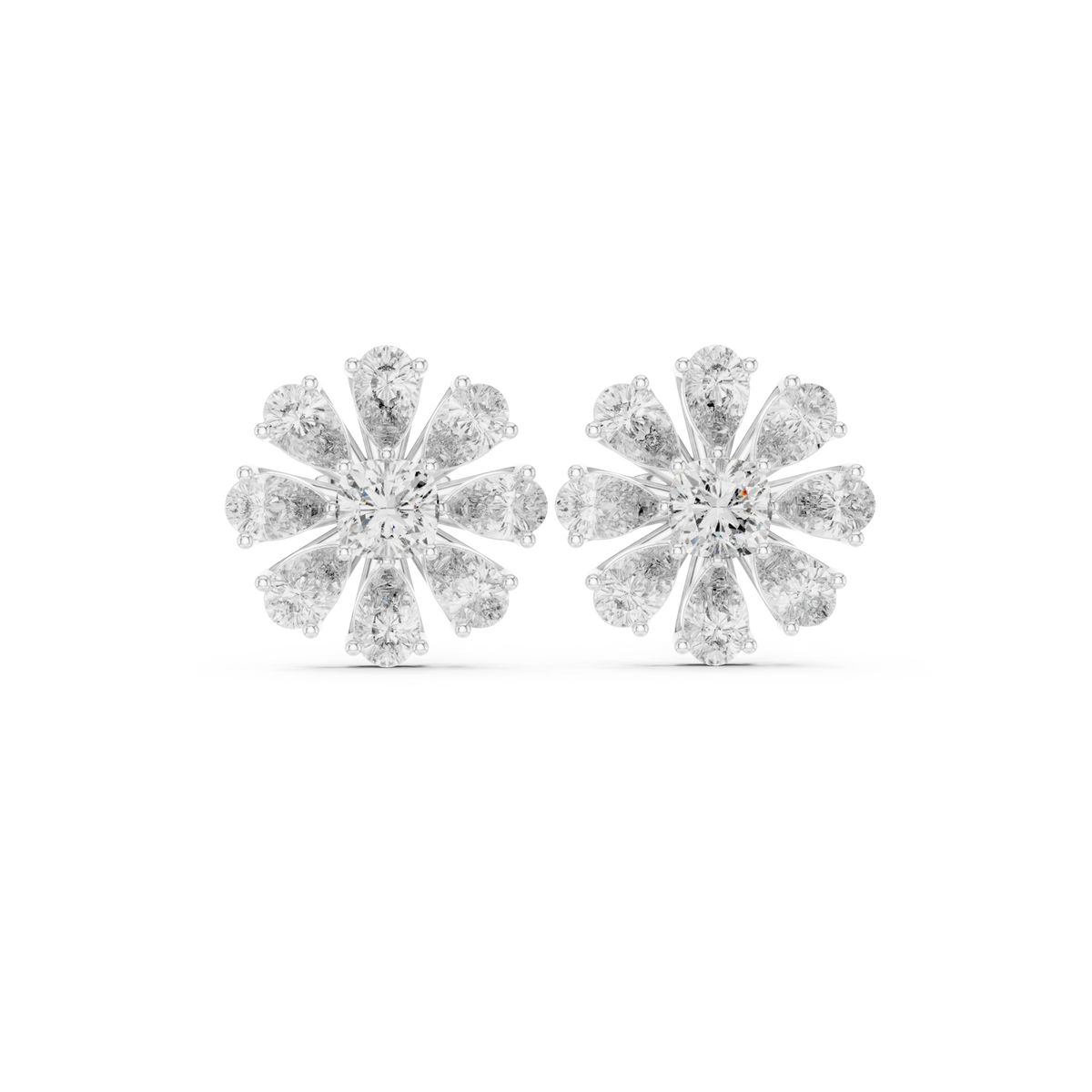  White Gold Pear Daisy Cushion Studs Detail View