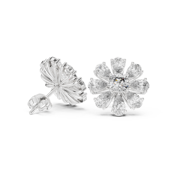  White Gold Pear Daisy Cushion Studs Front View