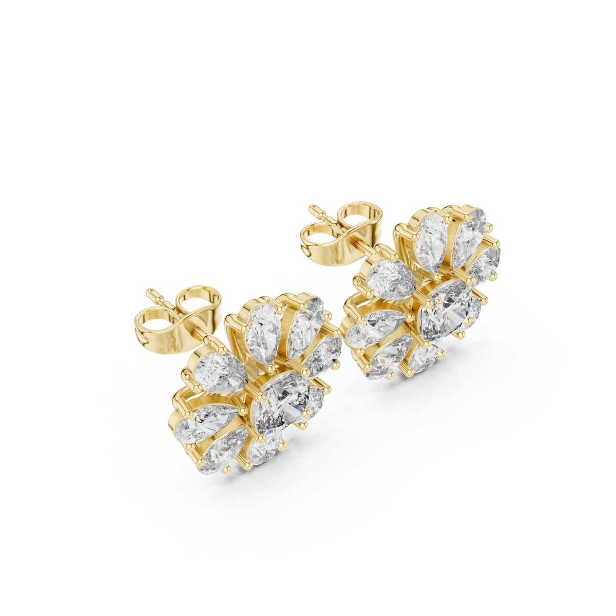  Gold Pear Daisy Cushion Studs Angle View