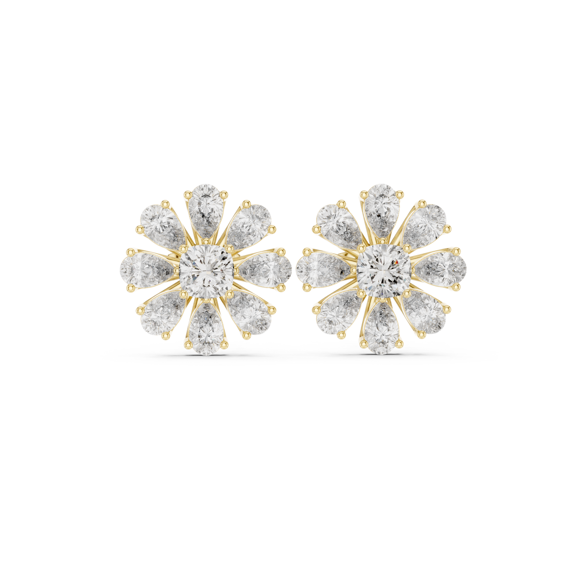  Gold Pear Daisy Cushion Studs Detail View