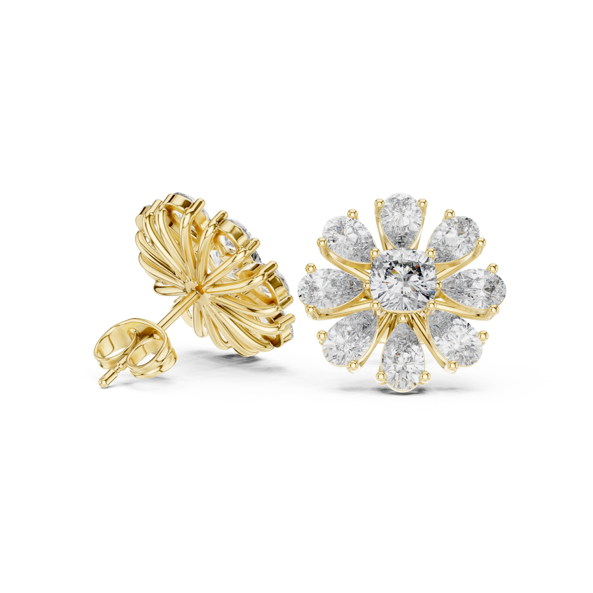 Gold Pear Daisy Cushion Studs Front View