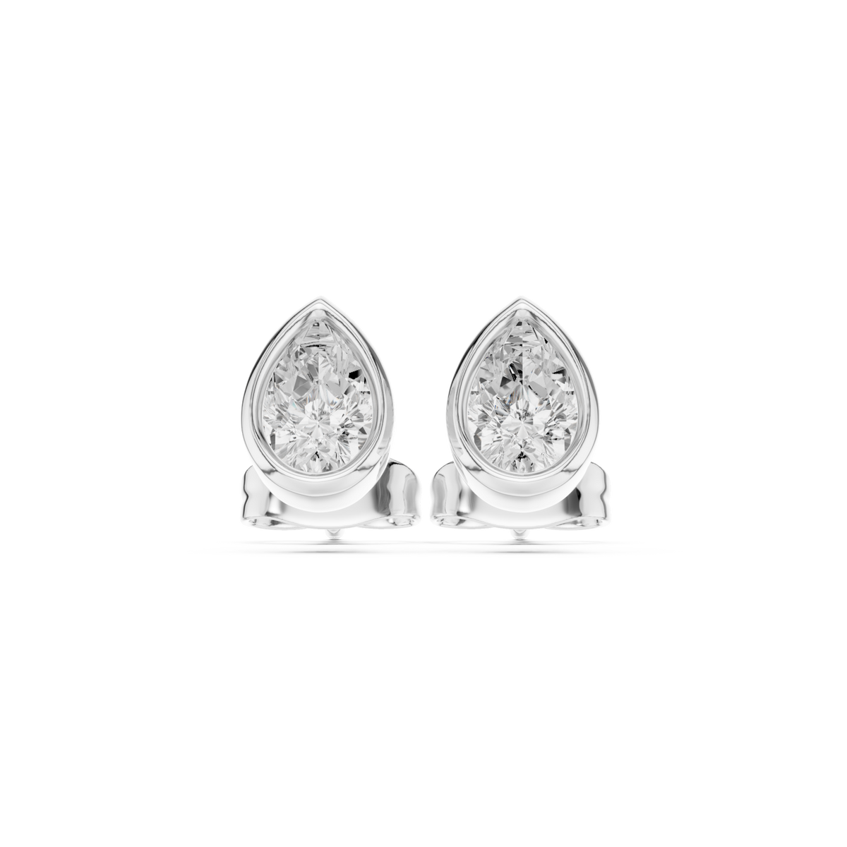  White Gold Pear Diamond Bezel Stud Earrings Detail View