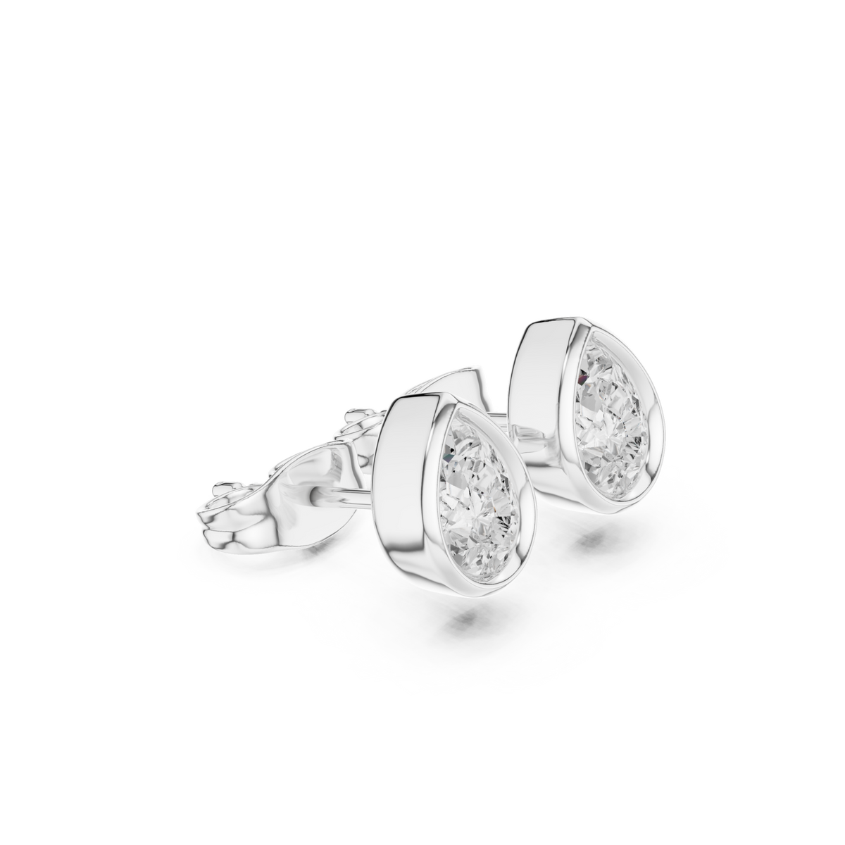  White Gold Pear Diamond Bezel Stud Earrings Front View