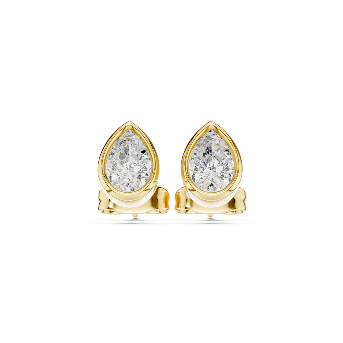  Gold Pear Diamond Bezel Stud Earrings Detail View