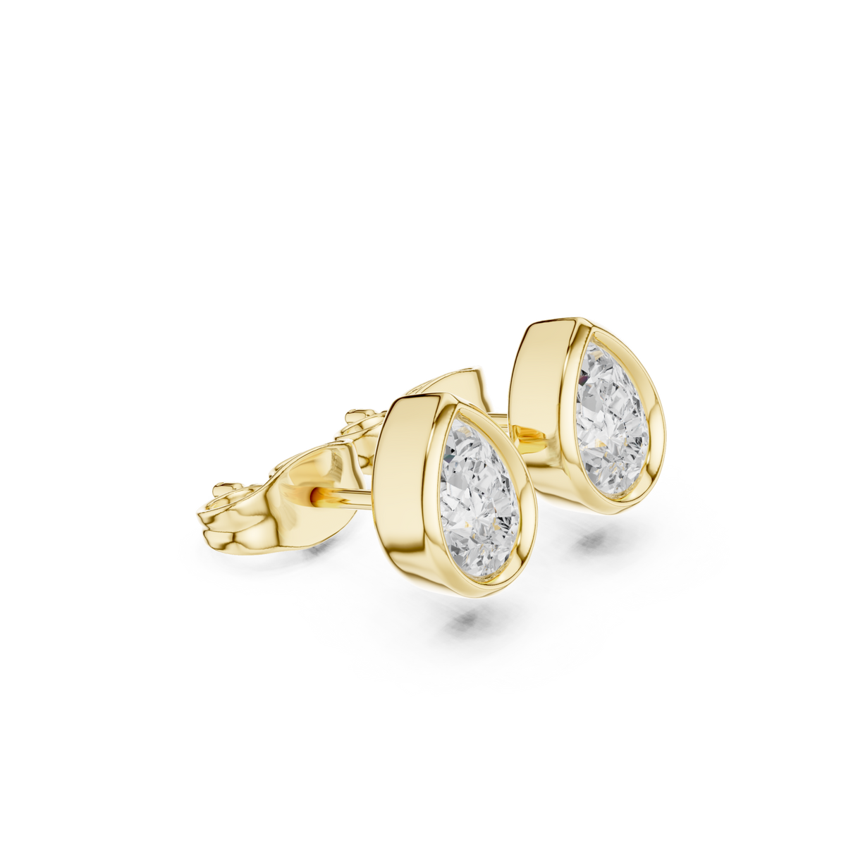 Gold Pear Diamond Bezel Stud Earrings Front View