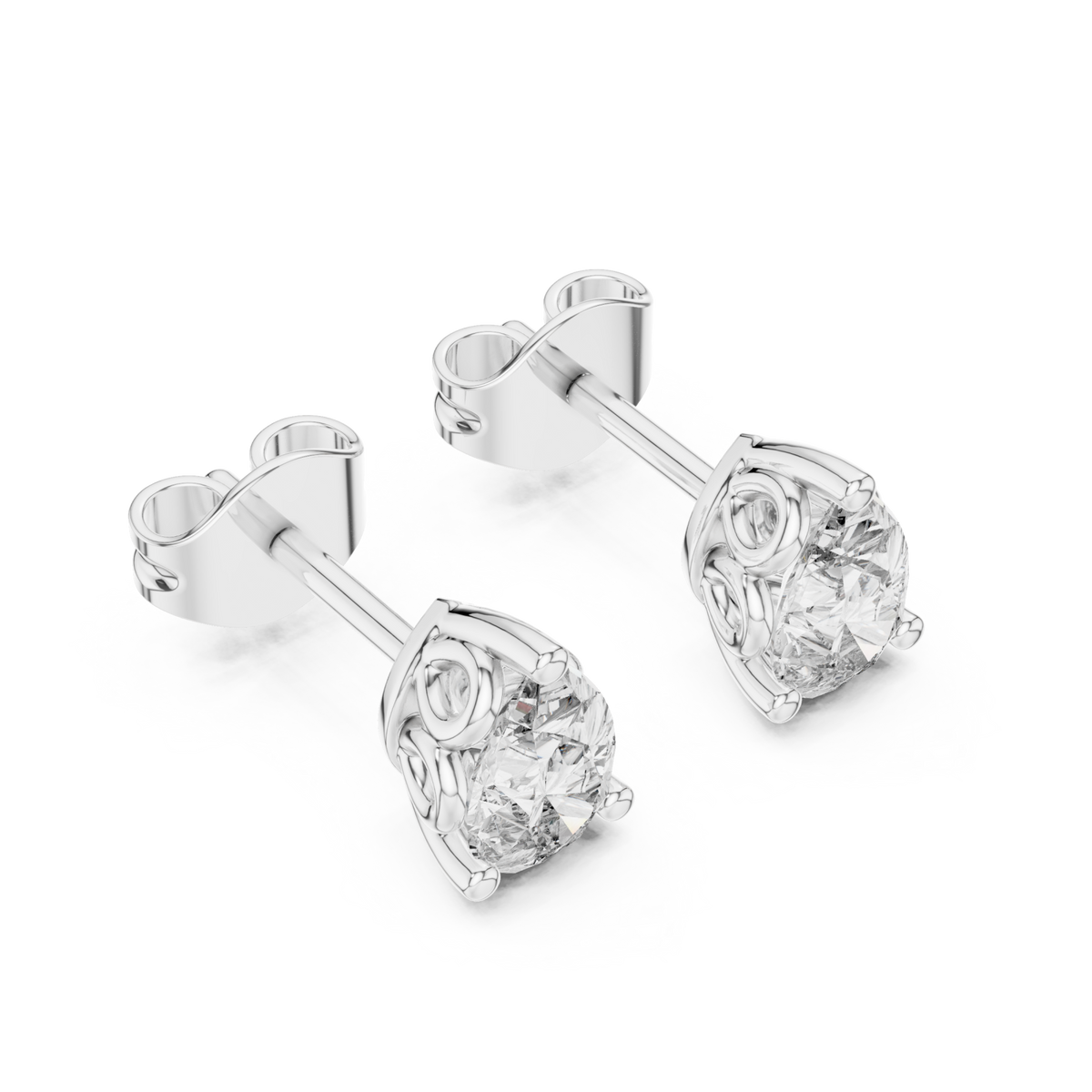  White Gold Pear Diamond Crown Gallery Studs Angle View