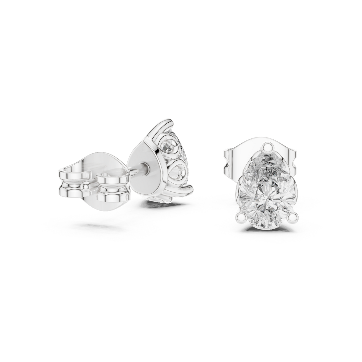  White Gold Pear Diamond Crown Gallery Studs Front View
