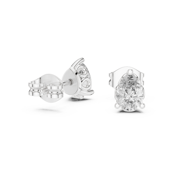  White Gold Pear Diamond Crown Gallery Studs Front View