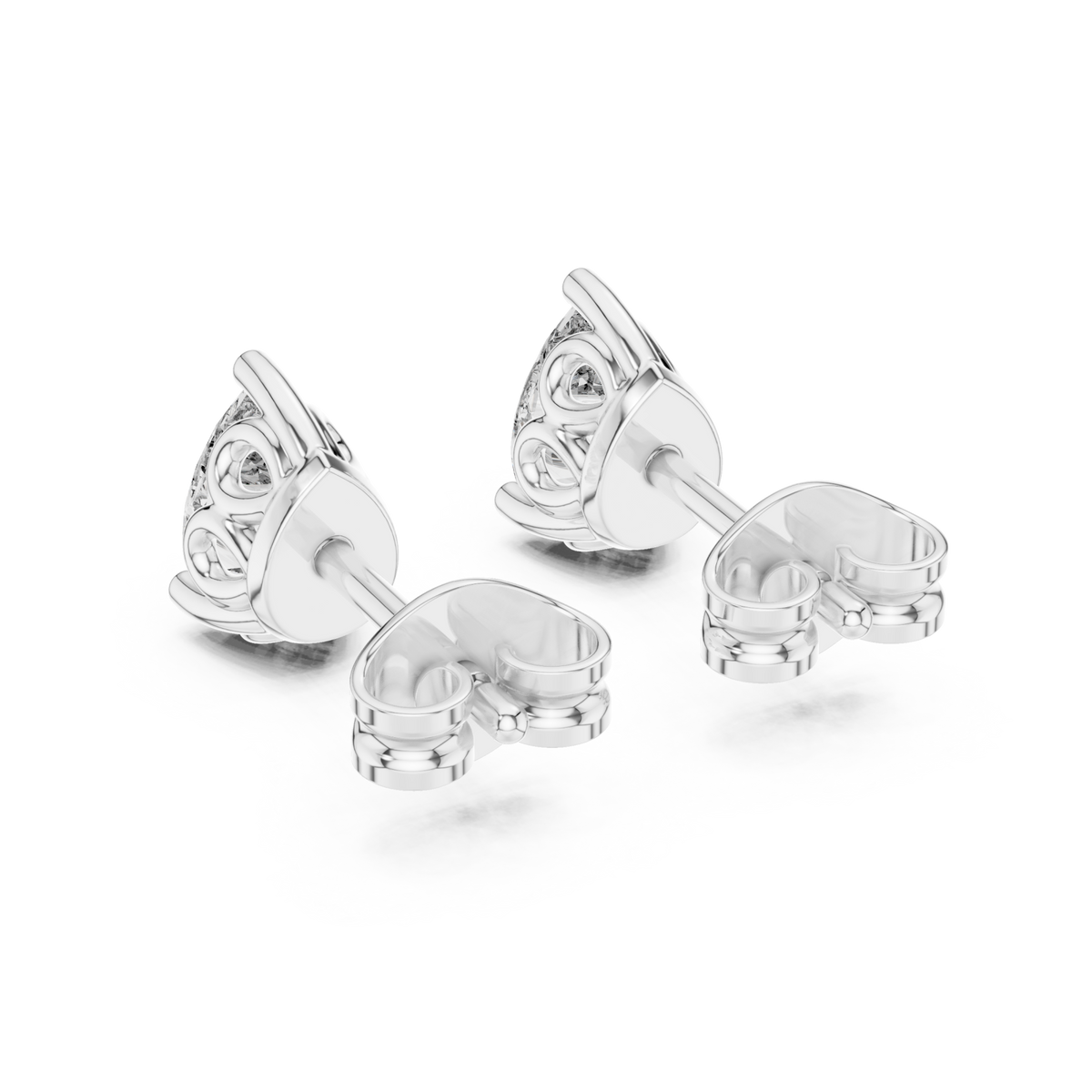  White Gold Pear Diamond Crown Gallery Studs Side View