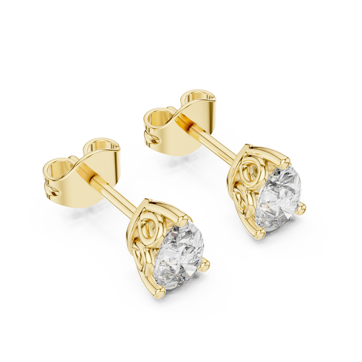  Gold Pear Diamond Crown Gallery Studs Angle View