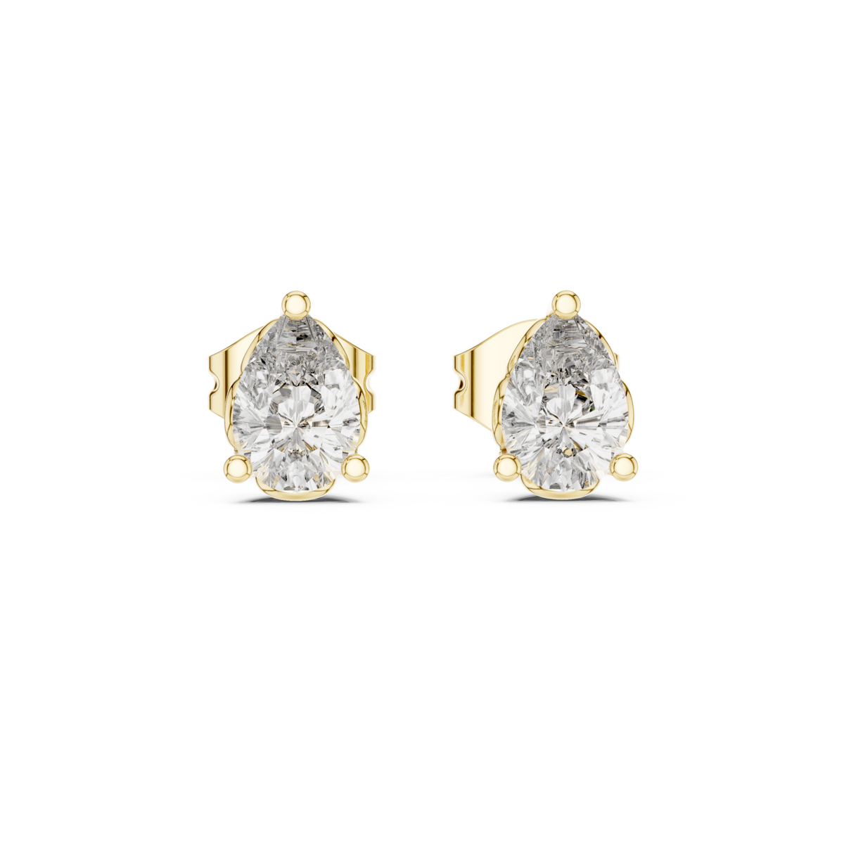  Gold Pear Diamond Crown Gallery Studs Detail View