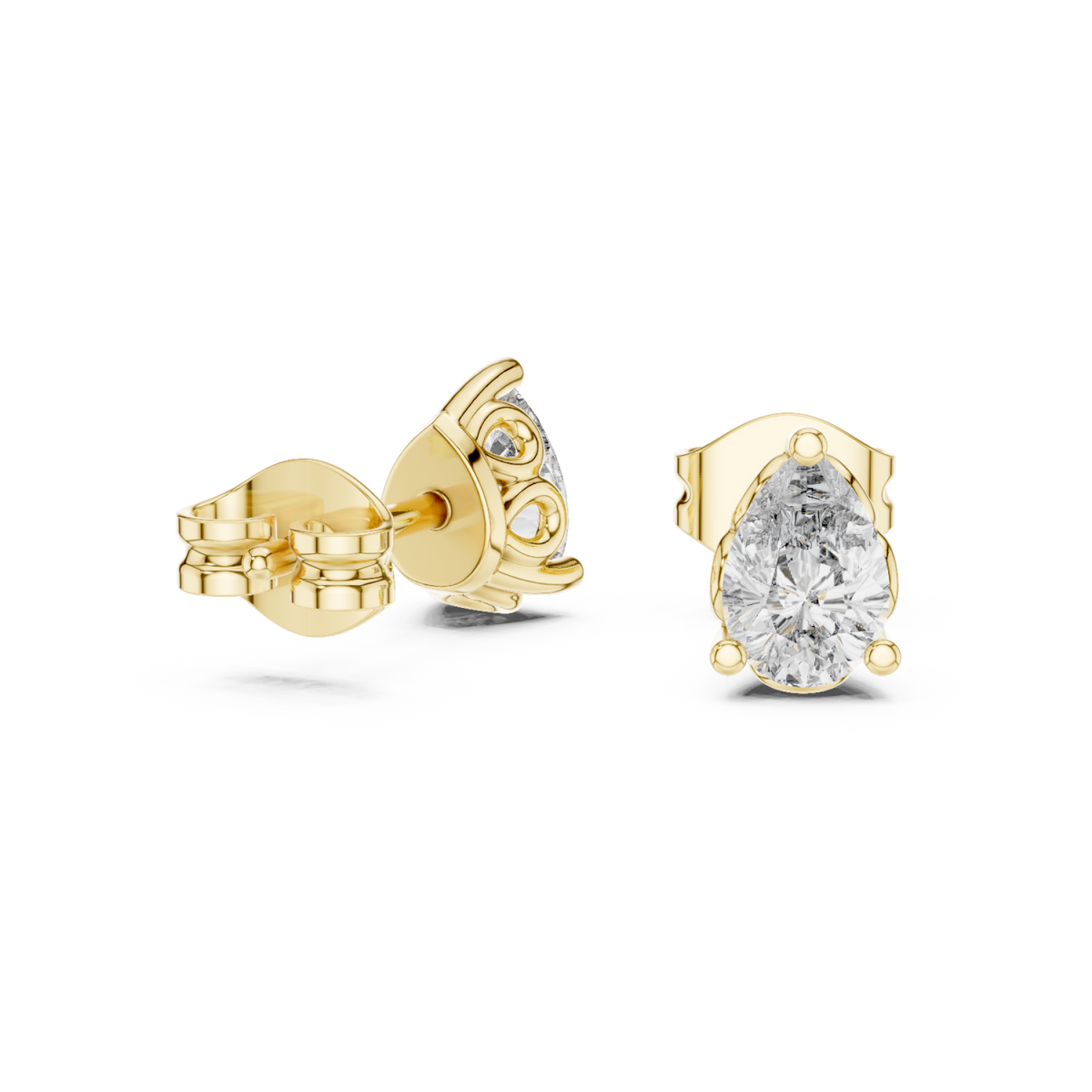 Gold Pear Diamond Crown Gallery Studs Front View