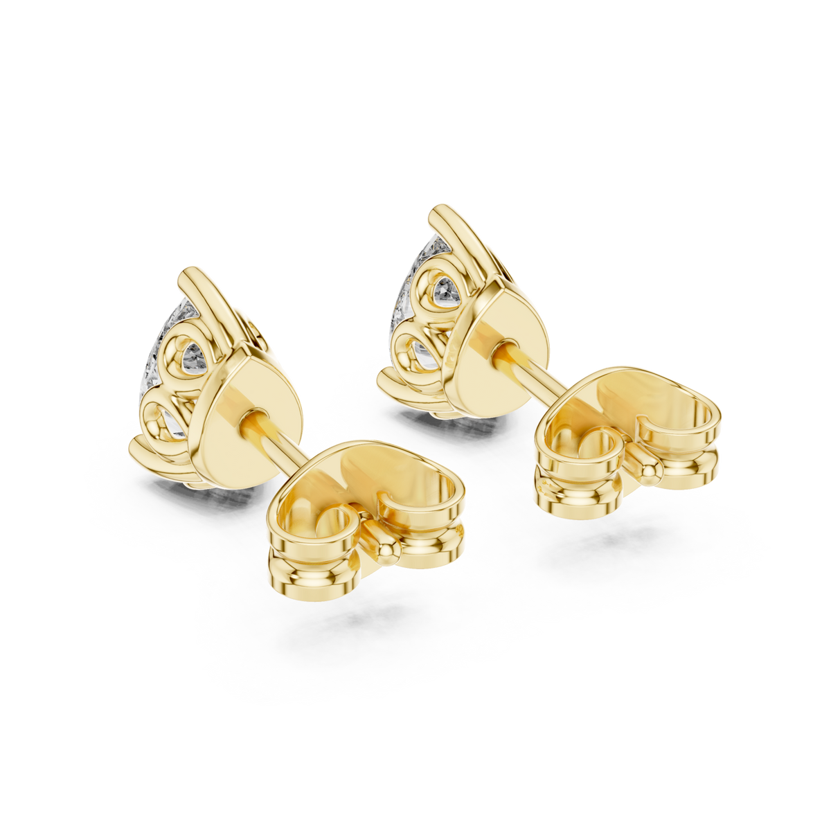  Gold Pear Diamond Crown Gallery Studs Side View