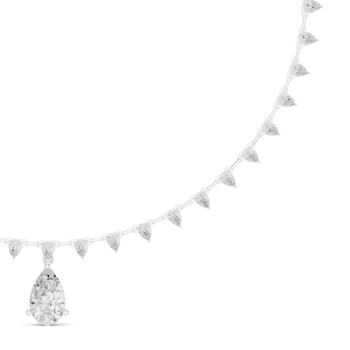 Pear diamond fringe necklace white gold side view
